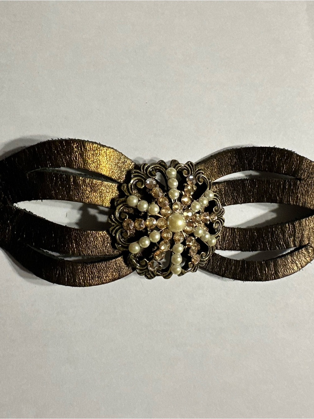 LeatherRock Vintage-Inspired Cuff Bracelet with Pearl Center